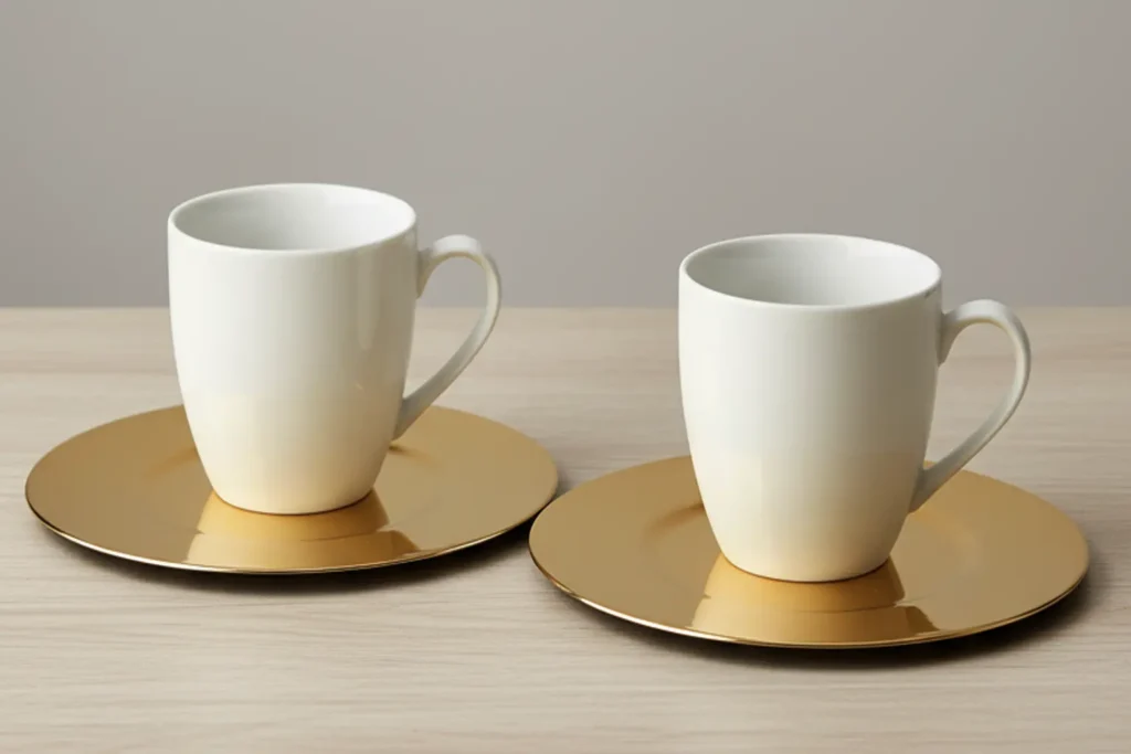 ست ماگ دو نفره کلاسیک با زیربشقاب طلایی