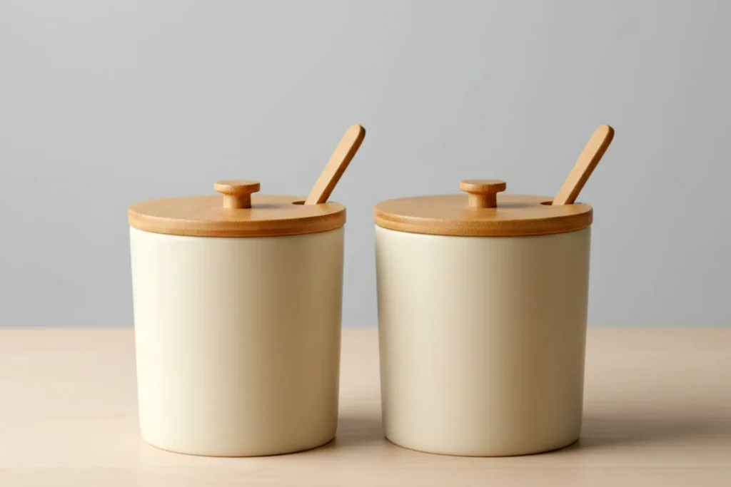 ست ماگ سرامیکی با درب و قاشق چوبی